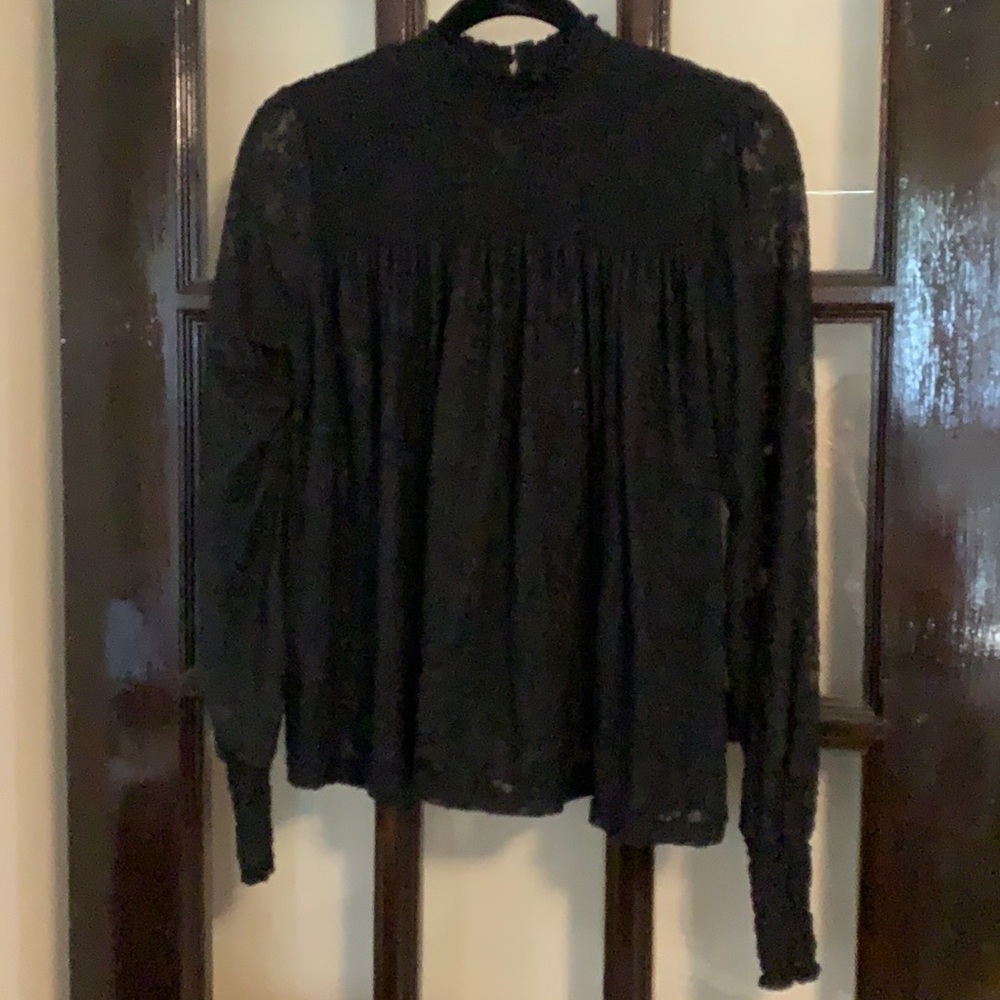 Anthropologie Deletta black lace long-sleeve top